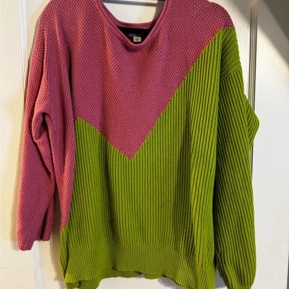 Victor Glemaud Pink and Green Crew Neck Sweater